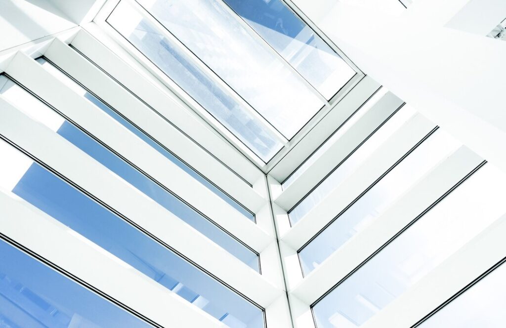 low angle shot inside modern building with rectangular glass windows 181624 14927